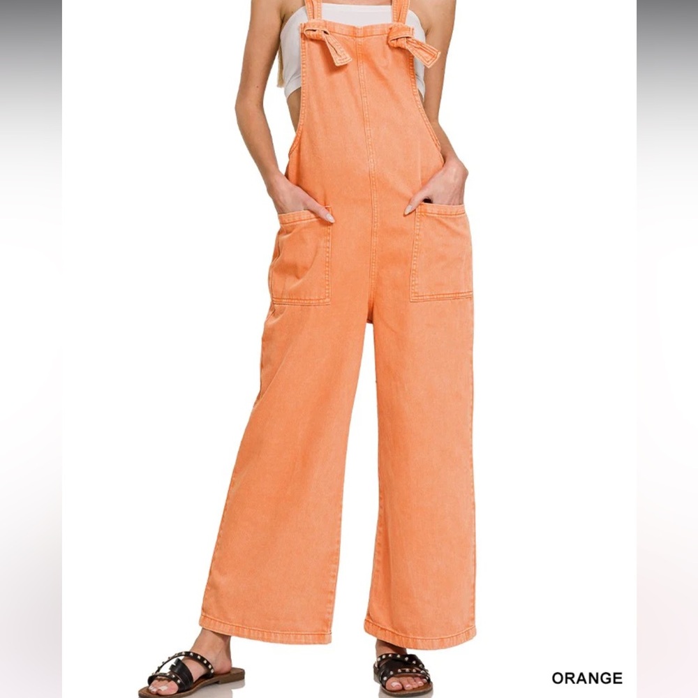 Zenana Premium Casual Wide-Leg Orange Women's Jumper Overalls NWT - Picture 2 of 3